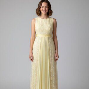 Vintage 1950s Butter Yellow Chiffon Lace Formal Dress | Prom / Party | XS/S